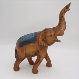 Elephant Figurine 9.5" Brown Hand Carved Vintage Sculpture Culture Décor Color